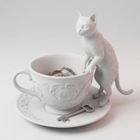猫（エジプシャンマウ）のアクセサリートレイ 小物入れ マットホワイト