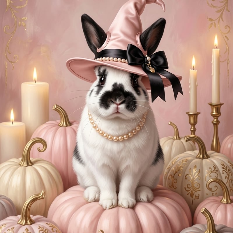 うさぎ（ヒマラヤン）のハロウィン限定アート A3額装インテリア壁掛け