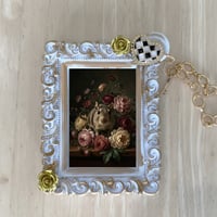 デグーバッグチャーム 花の油絵風アート ホワイト額縁