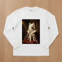 犬（サモエド）長袖Tシャツ ルネサンス風カラーアート ホワイト 男女兼用