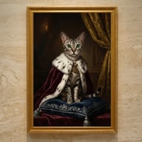 猫（エジプシャンマウ）のルネサンス風肖像画 油絵風アートA3額装インテリア壁掛け