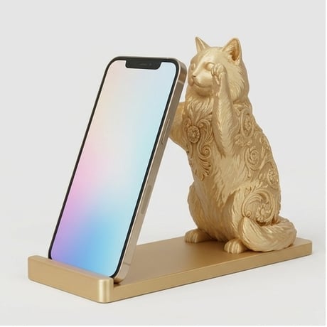 猫（ラグドール）のスマホスタンド 卓上 シルクゴールド