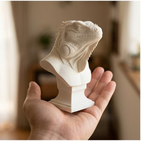 イグアナ（レッドイグアナ）の3Dプリント胸像 白PLA 彫刻 置物 インテリア