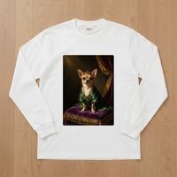 犬（チワワ）長袖Tシャツ ルネサンス風カラーアート ホワイト 男女兼用