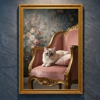 猫（ラグドール）のロココ調シャビーピンクアート A4金縁額装インテリア壁掛け
