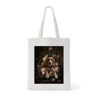 犬（コッカースパニエル）トートバッグ 花の油絵風アート キャンバス地