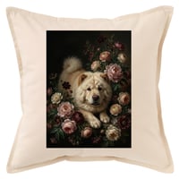 犬（チャウチャウ）クッション 45cm 花の油絵風カラーアート