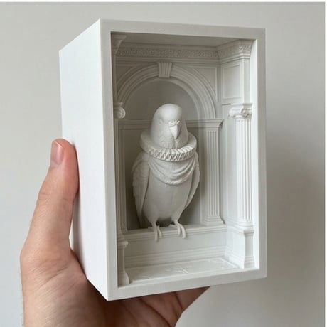 インコ（セキセイインコ）の3Dプリント ブックヌーク 白PLA 本棚インテリア