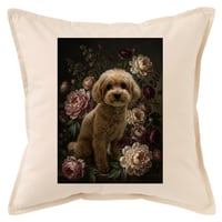 犬（トイプードル）クッション 45cm 花の油絵風カラーアート