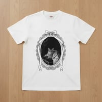 猫（ソマリ）半袖Tシャツ ルネサンス風モノクロアート ホワイト 男女兼用
