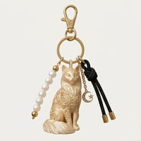 猫（ターキッシュアンゴラ）のキーホルダー ミニチュア シルクゴールド