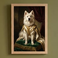 犬（サモエド）のルネサンス風肖像画 油絵風アートA4額装インテリア壁掛け