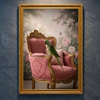 インコ（ダルマインコ）のロココ調アート A4金縁額装インテリア壁掛け