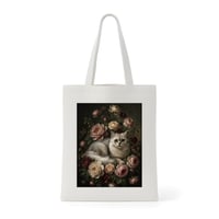 猫（チンチラペルシャ）トートバッグ 花の油絵風アート キャンバス地