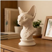猫（デボンレックス）の3Dプリント胸像 白PLA 彫刻 置物 インテリア