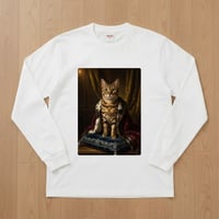 猫（オシキャット）長袖Tシャツ ルネサンス風カラーアート ホワイト 男女兼用