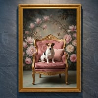 犬（ジャックラッセルテリア）のロココ調アート A4金縁額装インテリア壁掛け