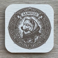 犬（サモエド）の紋章コースター 4枚セット アンティーク調（珪藻土配合）