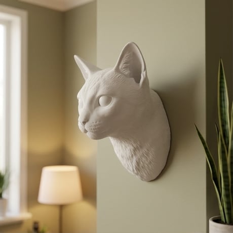 猫（オシキャット）の壁掛けレリーフ 3Dプリント 白PLA インテリア