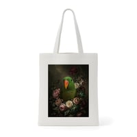 インコ（オオハナインコ）トートバッグ 花の油絵風アート キャンバス地