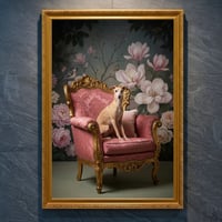 犬（イタリアングレーハウンド）のロココ調アート A4金縁額装インテリア壁掛け