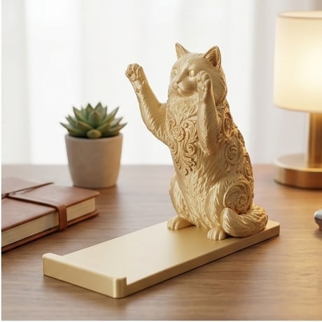 猫（ラグドール）のスマホスタンド 卓上 シルクゴールド