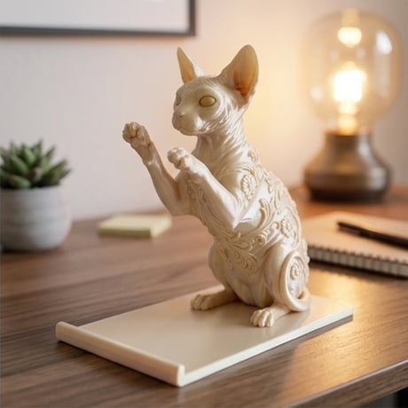 猫（スフィンクス）のスマホスタンド 卓上 シルクゴールド