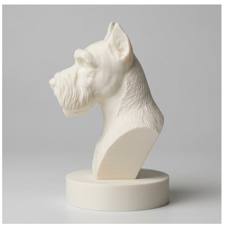 犬（ミニチュアシュナウザー）の3Dプリント胸像 白PLA 彫刻 置物 インテリア