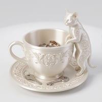 猫（バーミーズ）のアクセサリートレイ 小物入れ シルクホワイト