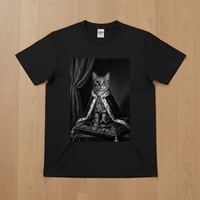 猫半袖Tシャツ ルネサンス風モノクロアート ブラック 男女兼用