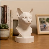 猫（ロシアンブルー）の3Dプリント胸像 白PLA 彫刻 置物 インテリア