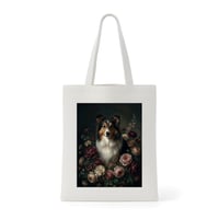 犬（シェットランドシープドッグ）トートバッグ 花の油絵風アート キャンバス地