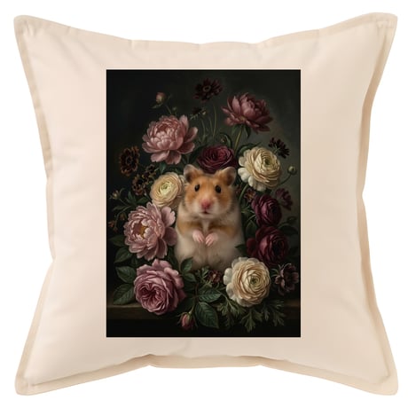 ハムスター（ファンシーハムスター）クッション 45cm 花の油絵風カラーアート