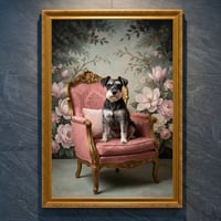 犬（ミニチュアシュナウザー）のロココ調アート A4金縁額装インテリア壁掛け