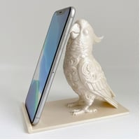 インコ（タイハクオウム）のスマホスタンド 卓上 シルクホワイト