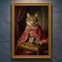 猫（メインクーン）のルネサンス風肖像画 油絵風アートA4金縁額装インテリア壁掛け