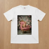うさぎ（サテン）半袖Tシャツ ロココ調シャビーピンク ホワイト 男女兼用
