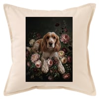 犬（コッカースパニエル）クッション 45cm 花の油絵風カラーアート