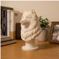 犬（サモエド）の3Dプリント胸像 白PLA 彫刻 置物 インテリア