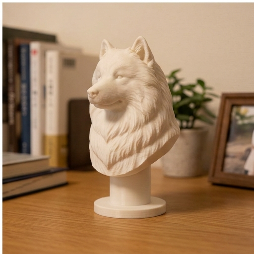 犬（サモエド）の3Dプリント胸像 白PLA 彫刻 置物 インテリア | うちの