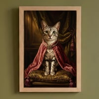 猫（エジプシャンマウ）のルネサンス風肖像画 油絵風アートA4額装インテリア壁掛け
