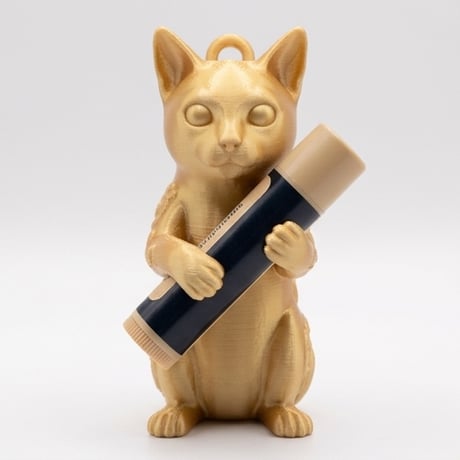 猫（ロシアンブルー）の3Dプリント リップケース シルクゴールド キーホルダー