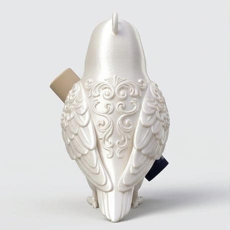 セキセイインコのリップケース 3Dプリント シルクホワイト キーホルダー