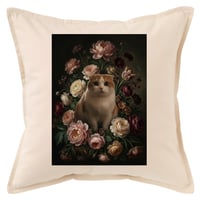 猫（スコティッシュフォールド）クッション 45cm 花の油絵風カラーアート