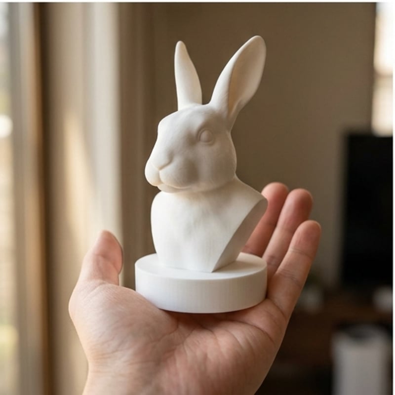 うさぎ（カリフォルニアン）の3Dプリント胸像 白PLA 彫刻 置物