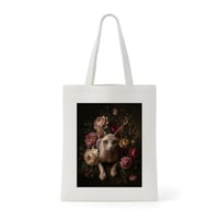 猫（スフィンクス）トートバッグ 花の油絵風アート キャンバス地