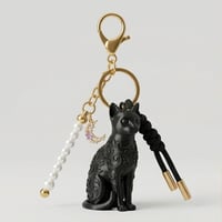 猫（エジプシャンマウ）のキーホルダー ミニチュア シルクブラック