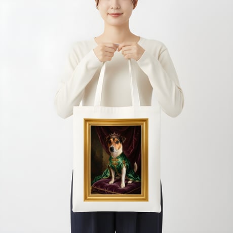 犬（ジャックラッセルテリア）トートバッグ ルネサンス風カラーアート 金縁フレーム