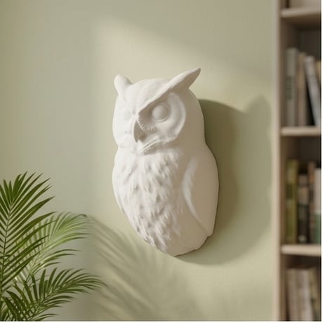 ベンガルワシミミズクの壁掛けレリーフ 3Dプリント 白PLA インテリア