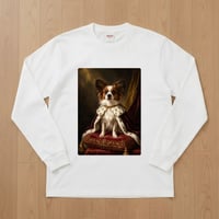 犬（パピヨン）長袖Tシャツ ルネサンス風カラーアート ホワイト 男女兼用